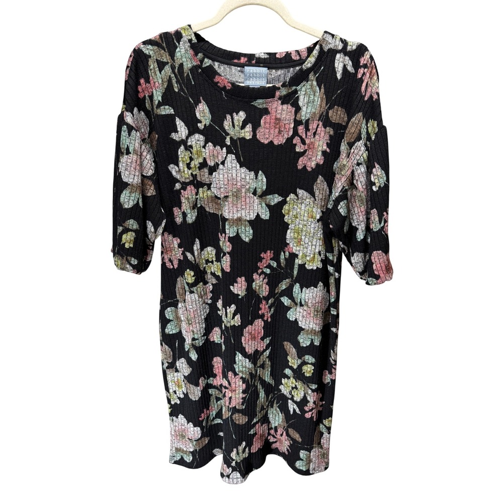Rabbit Rabbit Rabbit Designs Dress Womens 16 Black Floral Shift Ribbed‎ Feminine